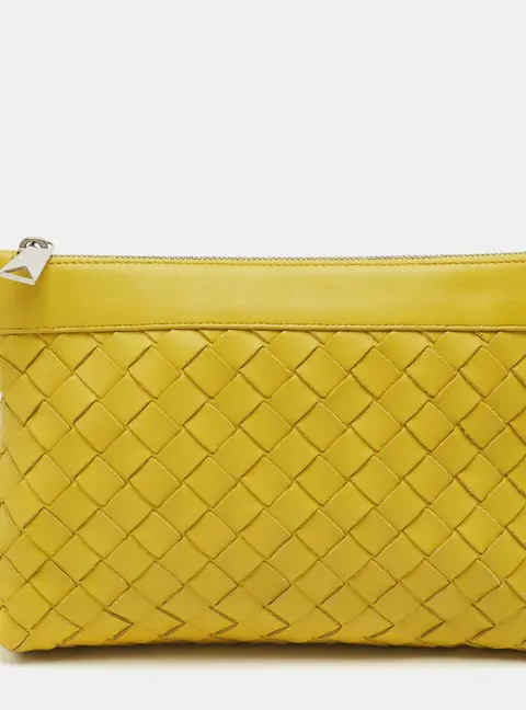 Bottega Veneta Zip Yellow Intrecciato Leather Pouch