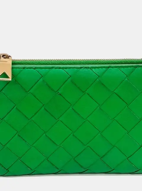 Bottega Veneta Mesh Medium Green Leather Wallet
