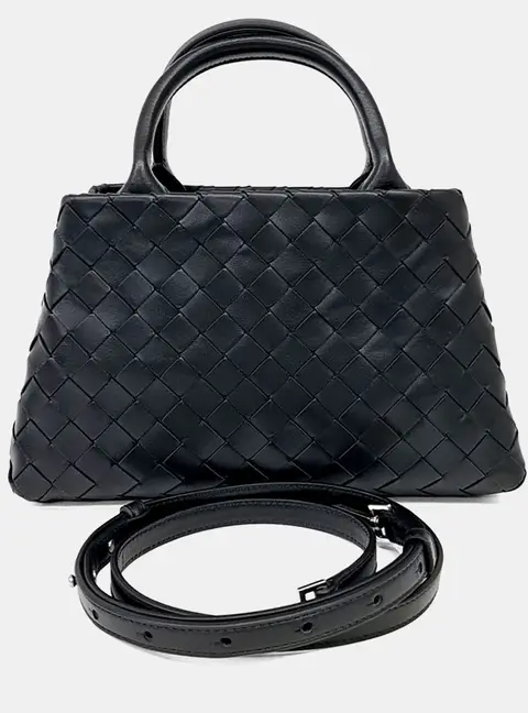 Bottega Veneta Black Leather Mesh New Roma Bag