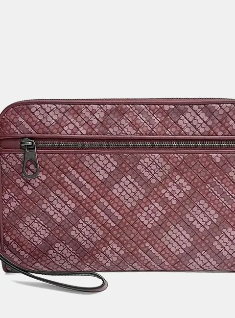 Bottega Veneta Burgundy Leather Mesh Clutch