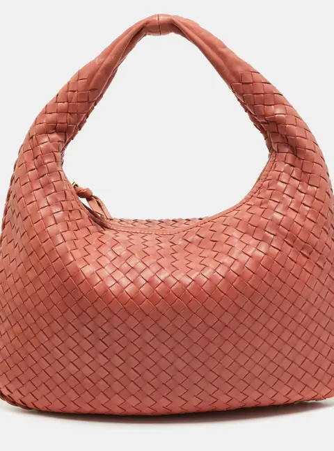 Bottega Veneta Veneta Small Peach Intrecciato Leather Hobo