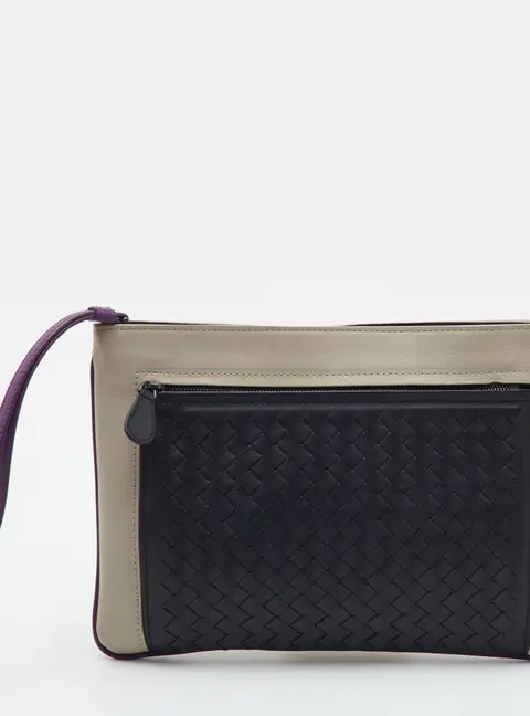 Bottega Veneta Tri Color Intrecciato Leather Wristlet Pouch