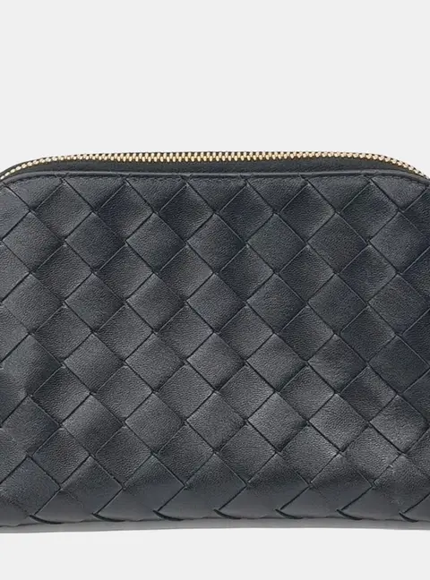 Bottega Veneta Black Leather and Mesh Pouch