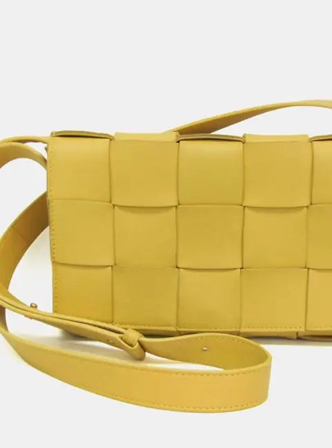 Bottega Veneta Intrecciato Cassette Yellow Lambskin Leather Shoulder Bag