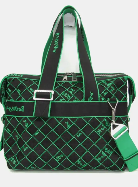 Bottega Veneta Lightweight Webbing Intrecciato Black Parakeet Green Polyamide Men's Boston Bag