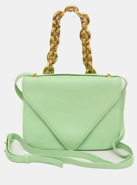 Bottega Veneta Mount Small Green Grained Leather Chain Envelope Shoulder Bag