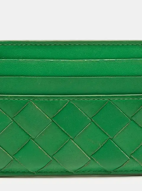 Bottega Veneta Green Intrecciato Leather Card Holder