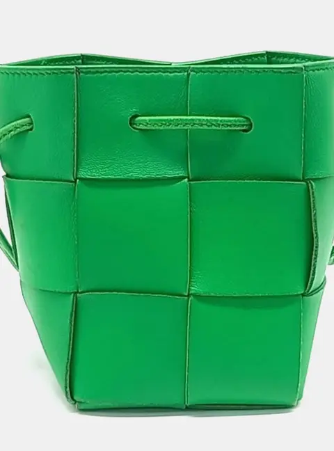 Bottega Veneta Green Leather Cassette Mini Bucket Bag