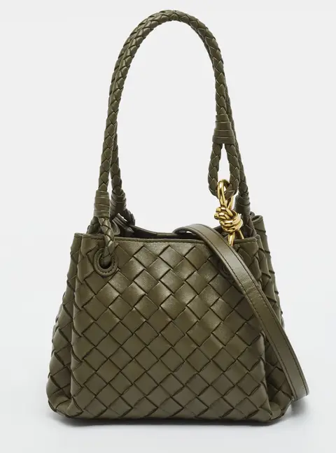 Bottega Veneta Parachute Small Khaki Green Intrecciato Leather Shoulder Bag