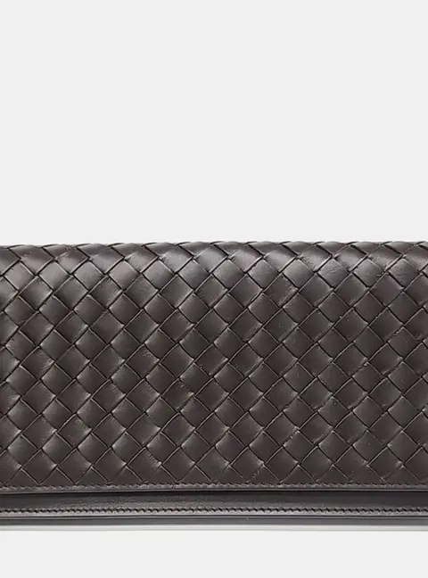 Bottega Veneta Brown Leather Mesh Long Wallet