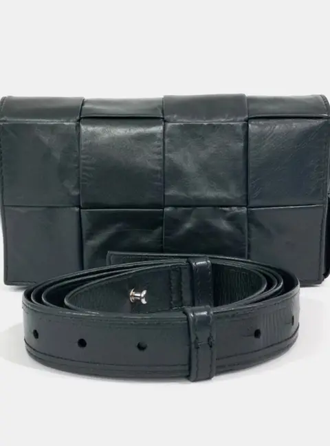 Bottega Veneta Black Leather Cassette Belt Bag