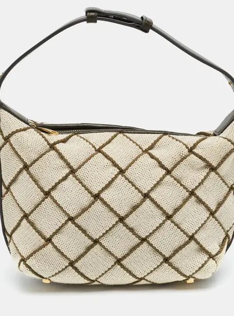 Bottega Veneta Wallace Brown/Off White Woven Fabric and Leather Hobo