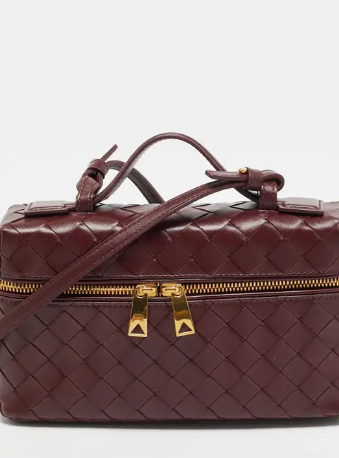 Bottega Veneta Bang Bang Dark Red Intrecciato Leather Vanity Case