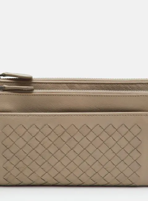 Bottega Veneta Beige Intrecciato Leather Zip Continental Wallet