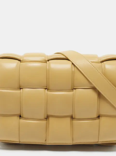 Bottega Veneta Padded Cassette Cream Intreccio Leather Shoulder Bag