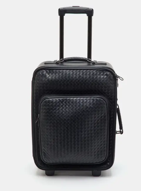 Bottega Veneta Black Intrecciato Leather Trolley Suitcase