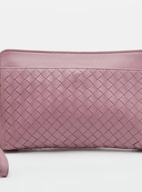 Bottega Veneta Intrecciato Dusty Pink Leather Pouch Clutch