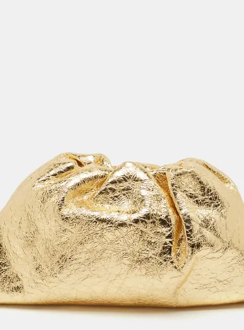 Bottega Veneta The Pouch Teen Gold Crinkle Foil Leather Clutch