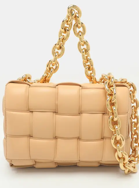 Bottega Veneta Cassette Chian Maxi Padded Beige Leather Shoulder Bag