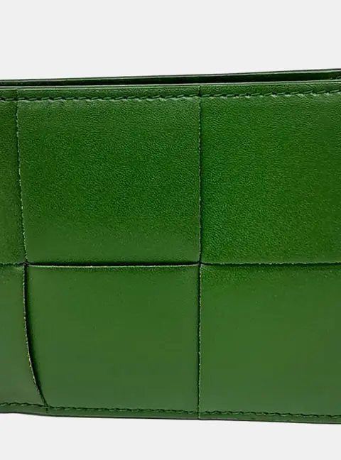 Bottega Veneta Green Leather Mesh Wallet