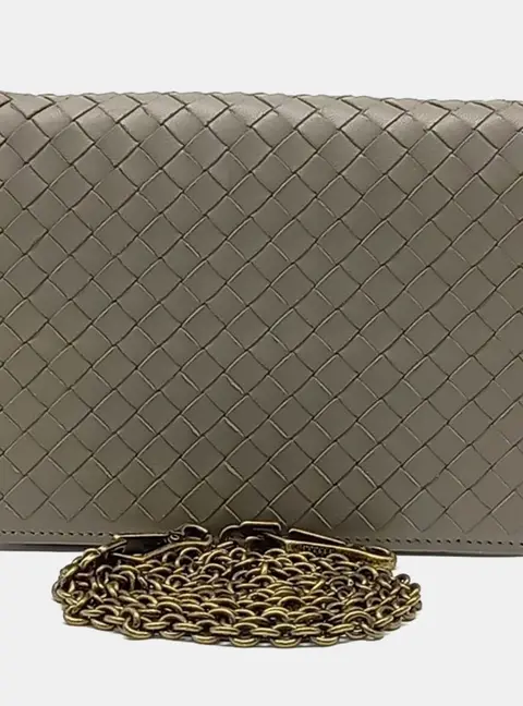 Bottega Veneta Mesh Beige Grey Leather Mini Crossbody Bag