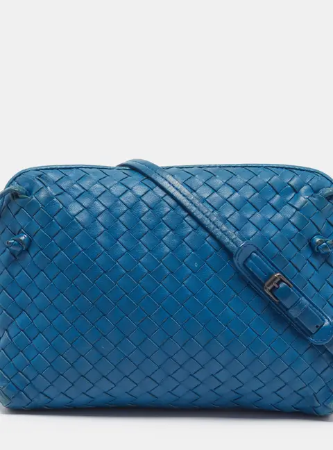 Bottega Veneta Nodini Blue Intrecciato Leather Shoulder Bag