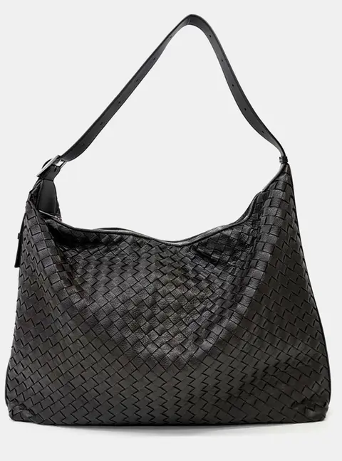 Bottega Veneta Traveler Black Intrecciato Leather Hobo Bag