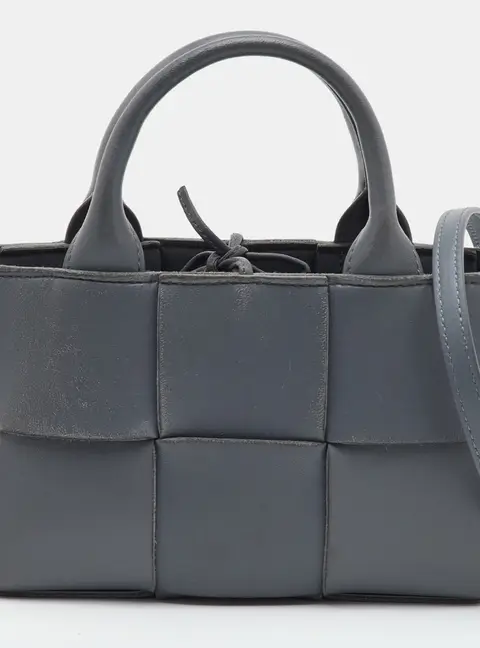Bottega Veneta Acro Micro Candy Grey Intrecciato Leather Tote