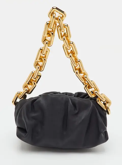 Bottega Veneta The Pouch Black Leather Chain Shoulder Bag