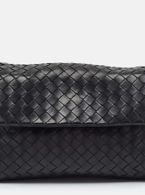 Bottega Veneta Black Intrecciato Leather Pouch