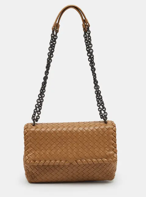 Bottega Veneta Olimpia Flap Brown Intrecciato Leather Shoulder Bag