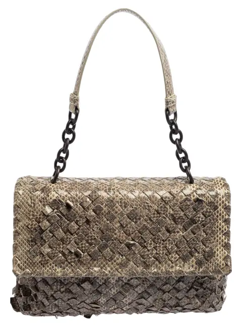 Bottega Veneta Olimpia Beige Snakeskin Leather Shoulder Bags