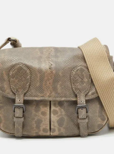 Bottega Veneta Beige/Brown Karung Leather Gardena Messenger Bag