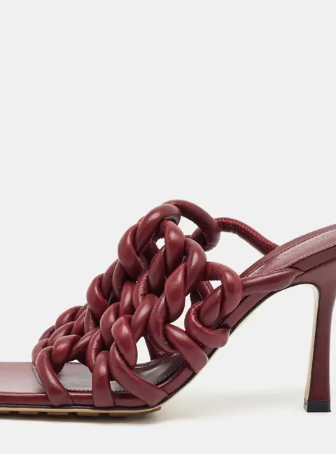 Bottega Veneta Rope Stretch Size 37 Burgundy Leather Slide Sandals
