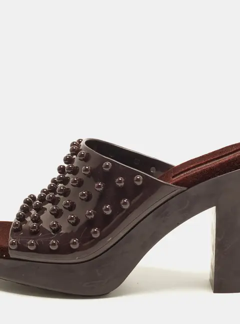 Bottega Veneta Size 41 Purple Rubber Loved Gleam Block Heel Platform Mules
