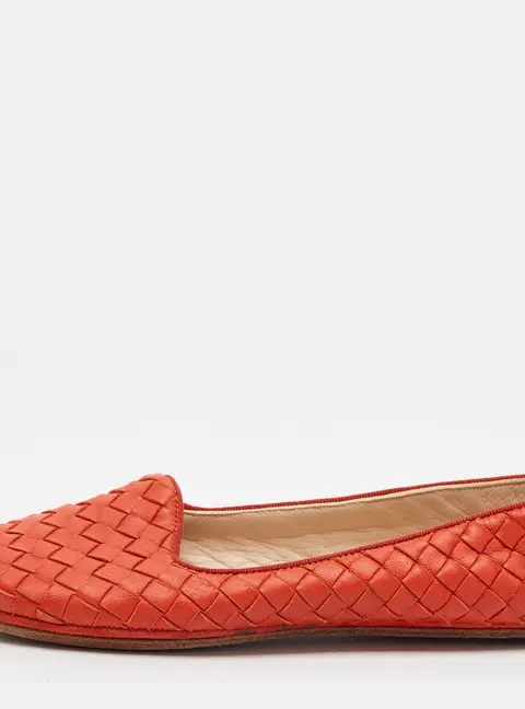 Bottega Veneta Size 34 Orange Intrecciato Leather Ballet Flats