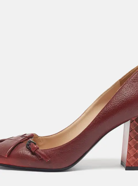 Bottega Veneta Cherbourg Size 38 Red Leather Block Heel Pumps