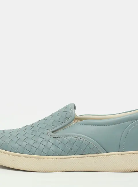 Bottega Veneta Dodger Size 39 Light Blue Intrecciato Leather Slip On Sneakers