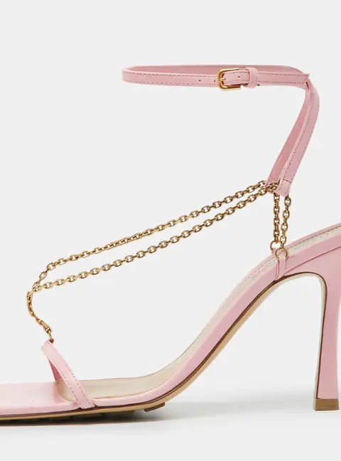 Bottega Veneta Pink Leather Chain Link T Strap Sandals Size 39