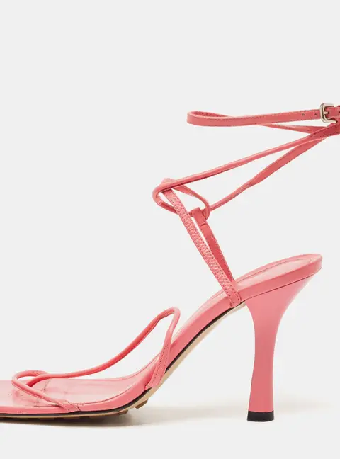 Bottega Veneta Pink Leather Square Toe Ankle Strap Sandals Size 37