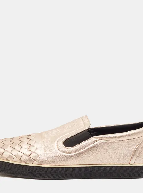 Bottega Veneta Metallic Pink Intrecciato Leather Slip On Sneakers Size 38.5