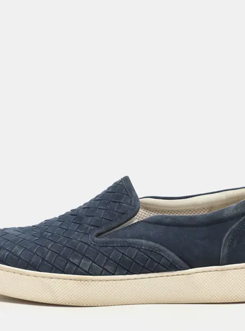 Bottega Veneta Navy Blue Intrecciato Suede Dodger Slip On Sneakers Size 36