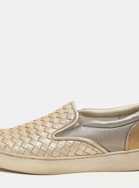 Bottega Veneta Gold Intrecciato Suede Dodger Slip On Sneakers 36