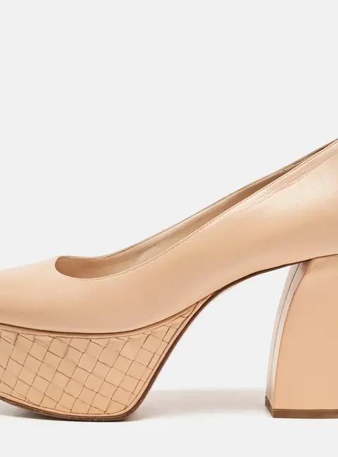 Bottega Veneta Beige Leather Intrecciato Platform Pumps Size 38