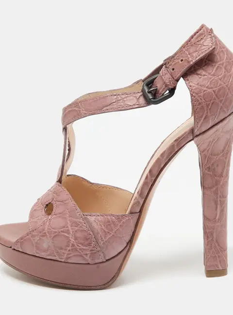 Bottega Veneta Taupe Brown Crocodile Leather Platform Sandals Size 39