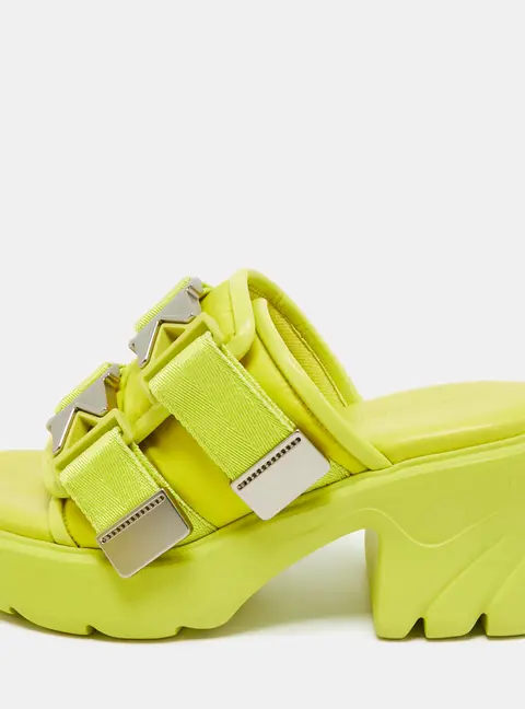 Bottega Veneta Neon Yellow Nylon and Leather Flash Platform Slide Sandals Size 39