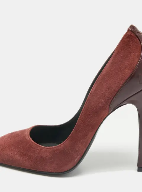 Bottega Veneta Burgundy Intrecciato Leather And Suede Round Toe Pumps Size 37