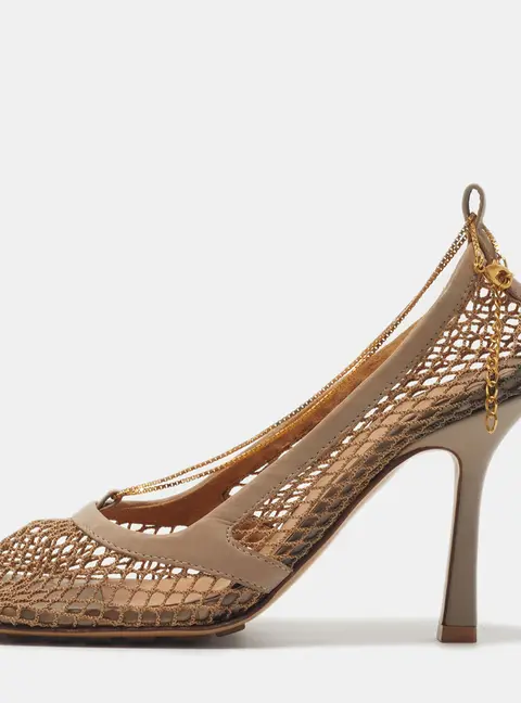 Bottega Veneta Stretch Size 35 Beige Leather and Mesh Pumps