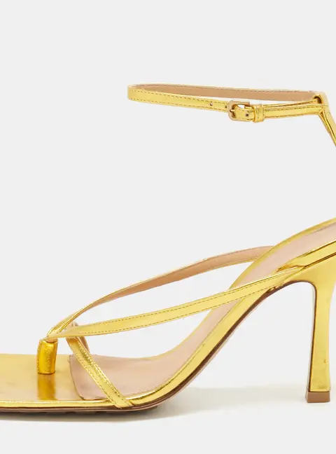 Bottega Veneta Gold Leather Stretch Ankle Strap Sandals Size 37.5