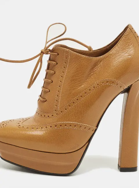 Bottega Veneta Brown Leather Brogue Lace Up Ankle Boots Size 37